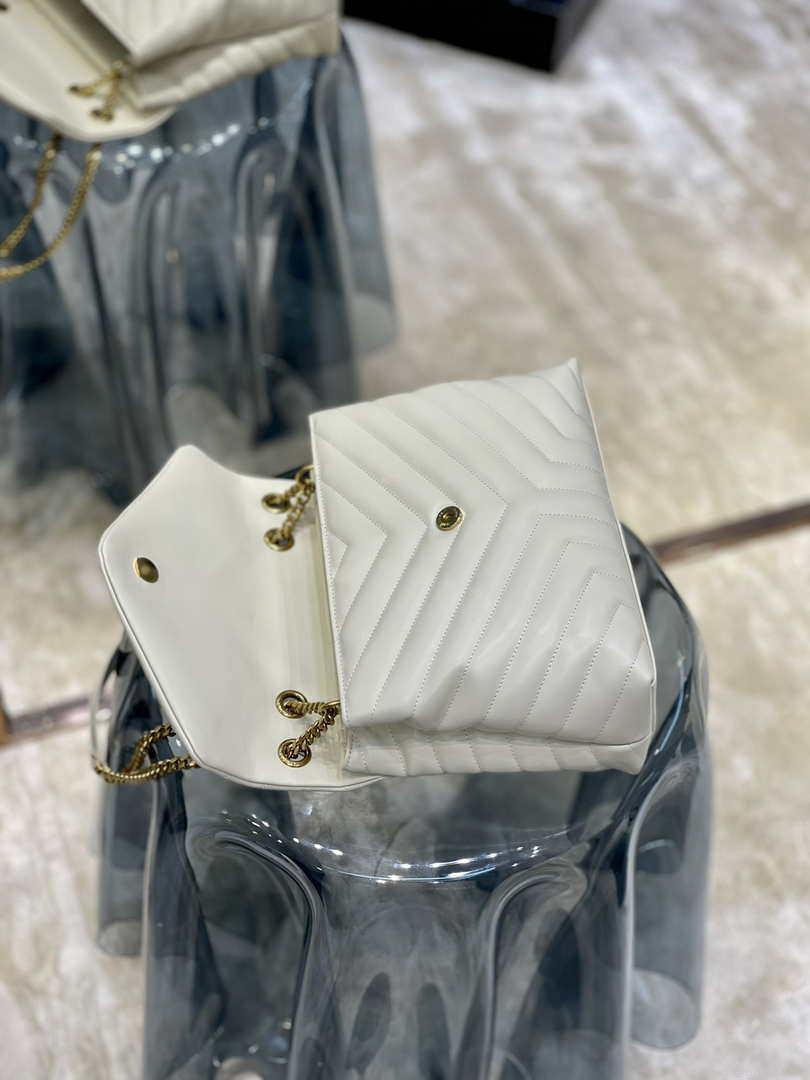 YSL 487216 Saint Laurent Loulou Medium Bag In Y-Quilted Leather 574946 White Gold