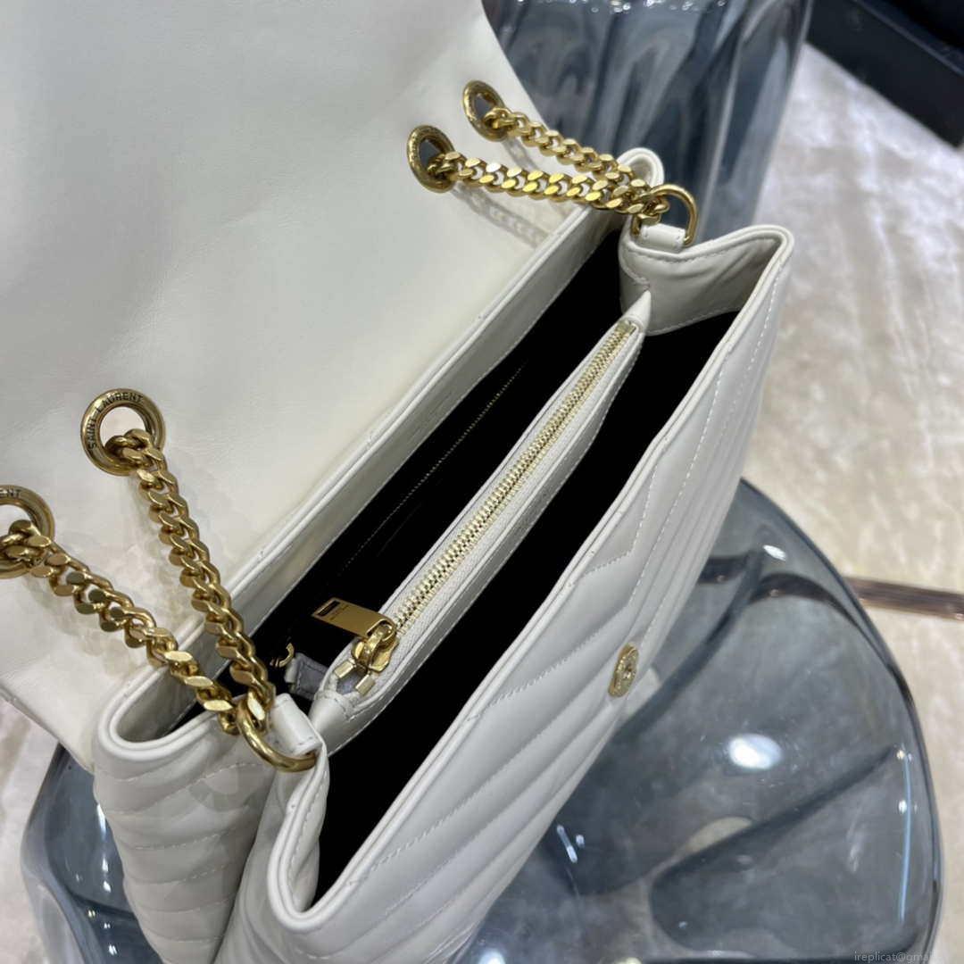YSL 487216 Saint Laurent Loulou Medium Bag In Y-Quilted Leather 574946 White Gold