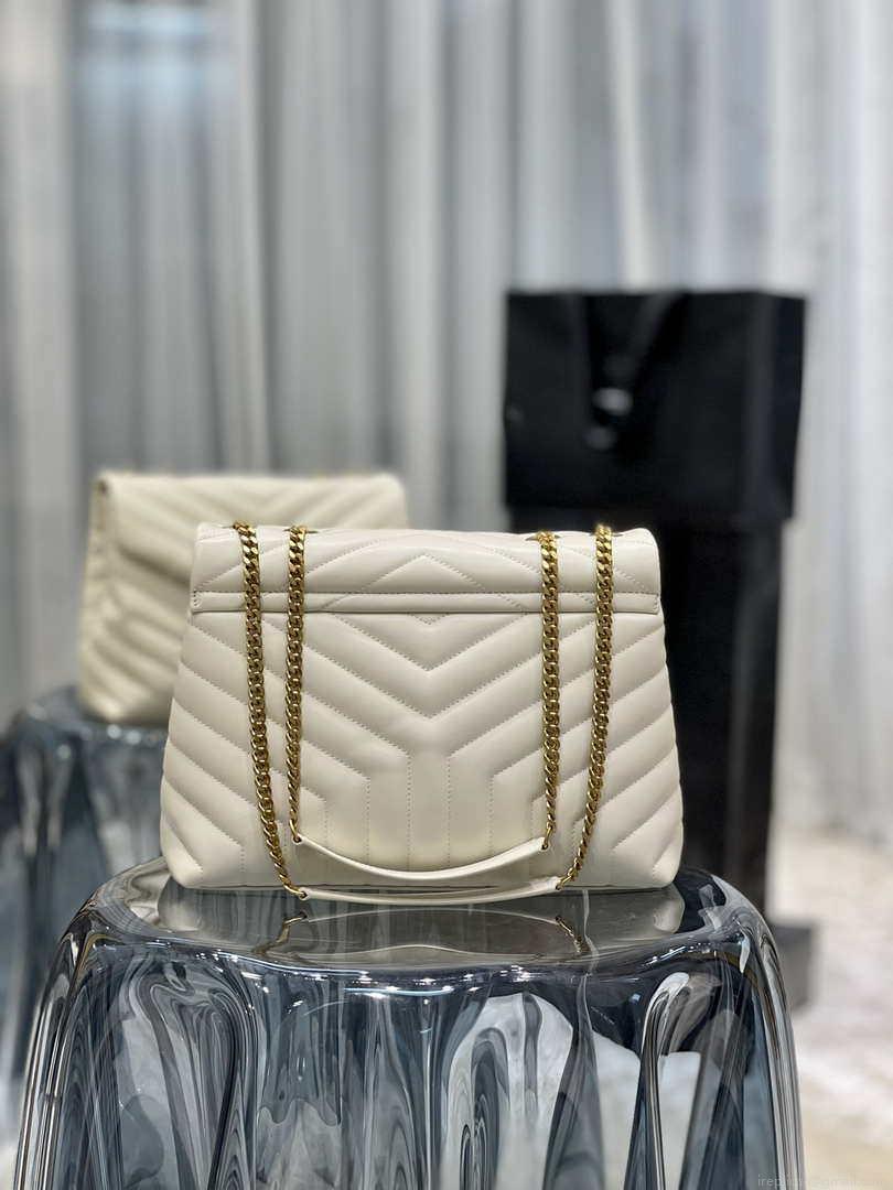 YSL 487216 Saint Laurent Loulou Medium Bag In Y-Quilted Leather 574946 White Gold