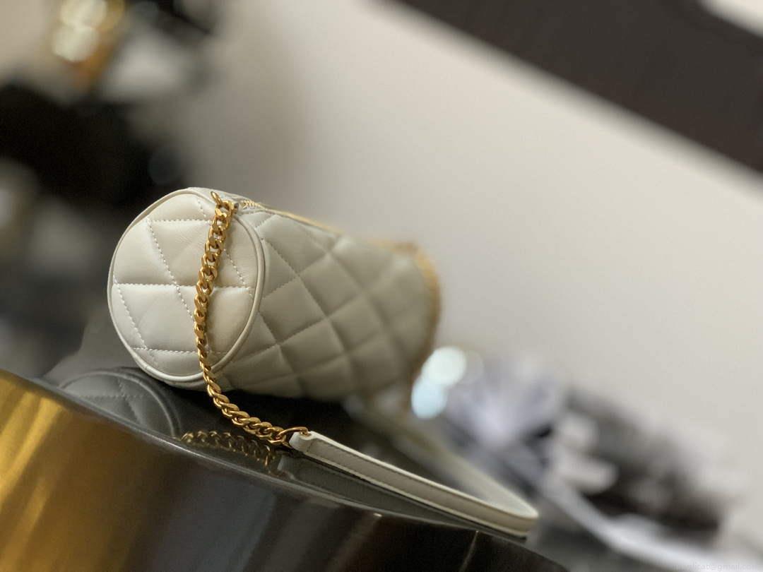 YSL 699703 Sade Mini Tube Bag In Quilted Lambskin White