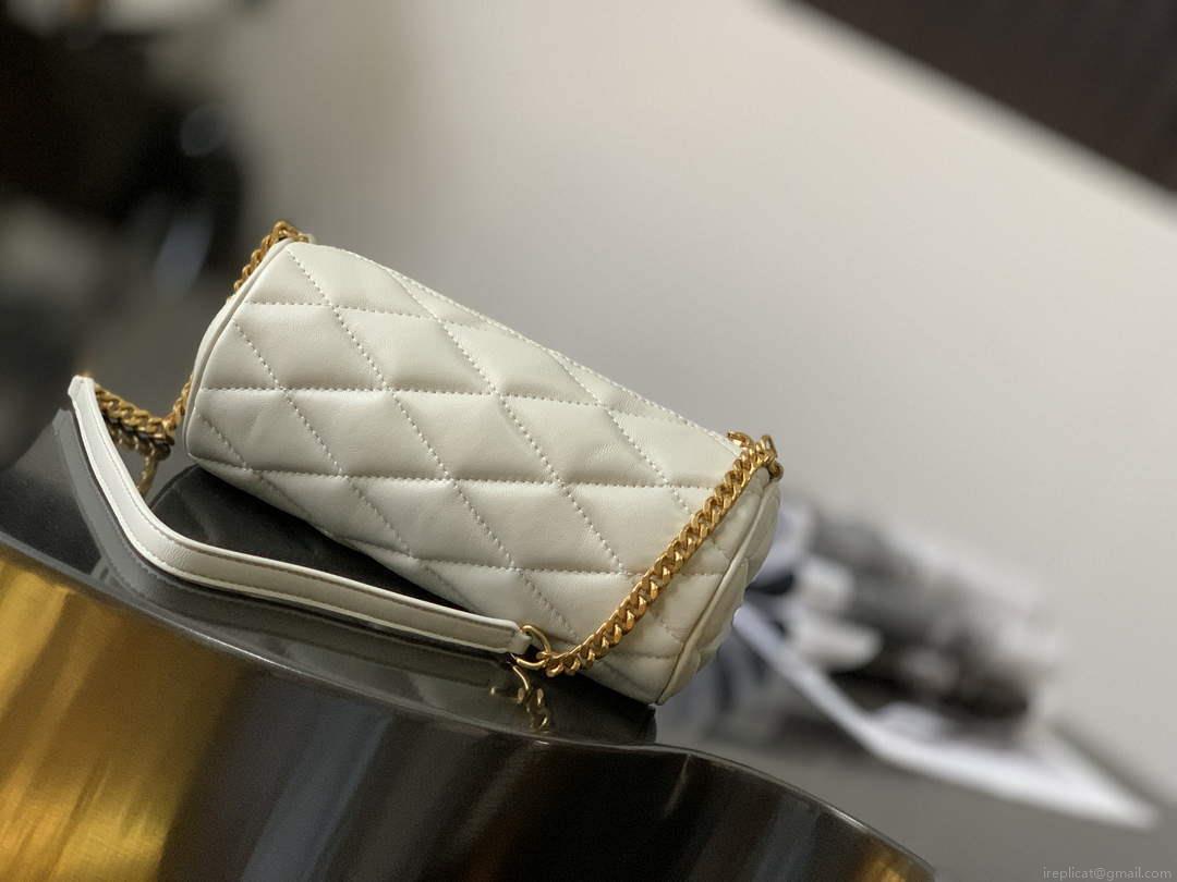 YSL 699703 Sade Mini Tube Bag In Quilted Lambskin White