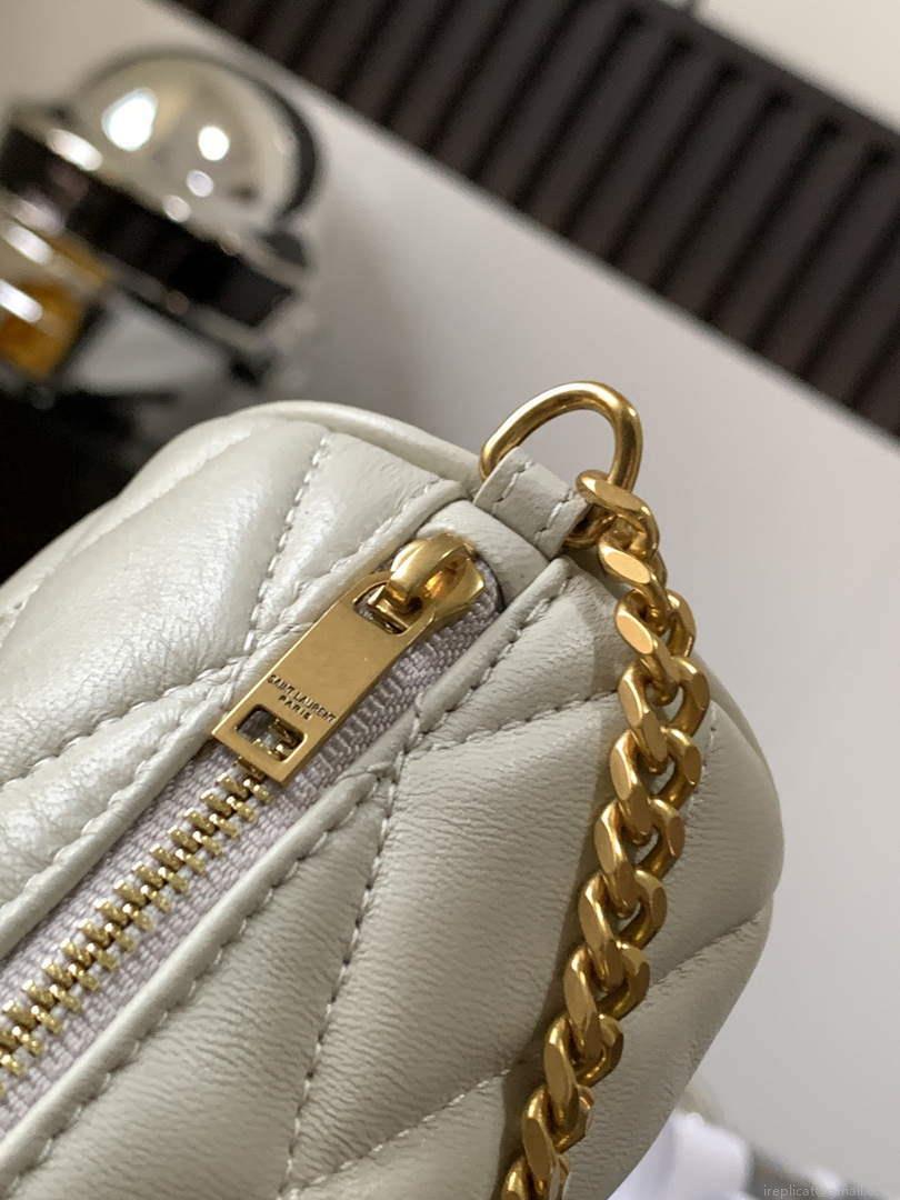 YSL 699703 Sade Mini Tube Bag In Quilted Lambskin White