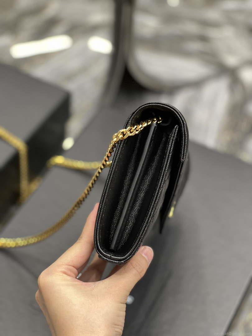 YSL 620280 Envelope Chain Wallet In Mix Matelassé Grain De Poudre Embossed Leather Black