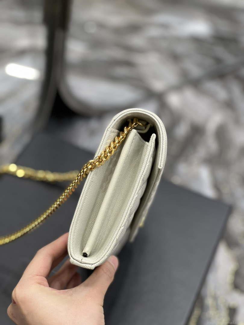 YSL 620280 Envelope Chain Wallet In Mix Matelassé Grain De Poudre Embossed Leather Beige
