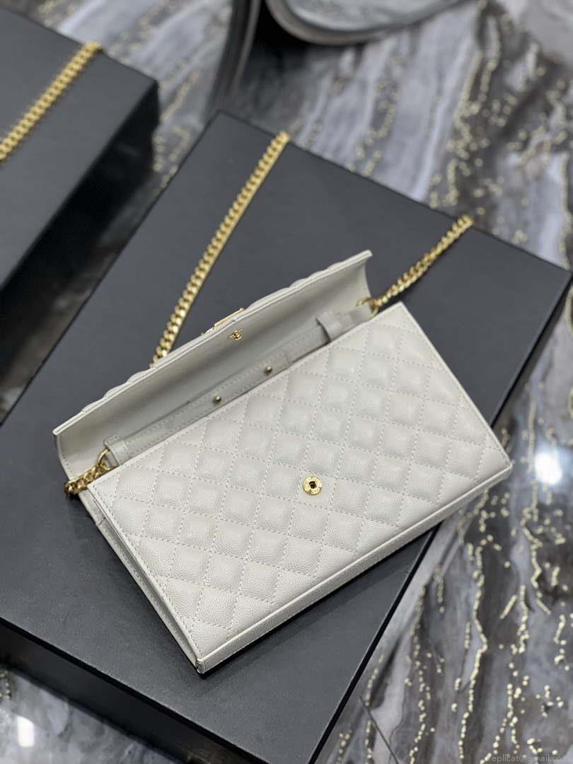 YSL 620280 Envelope Chain Wallet In Mix Matelassé Grain De Poudre Embossed Leather Beige