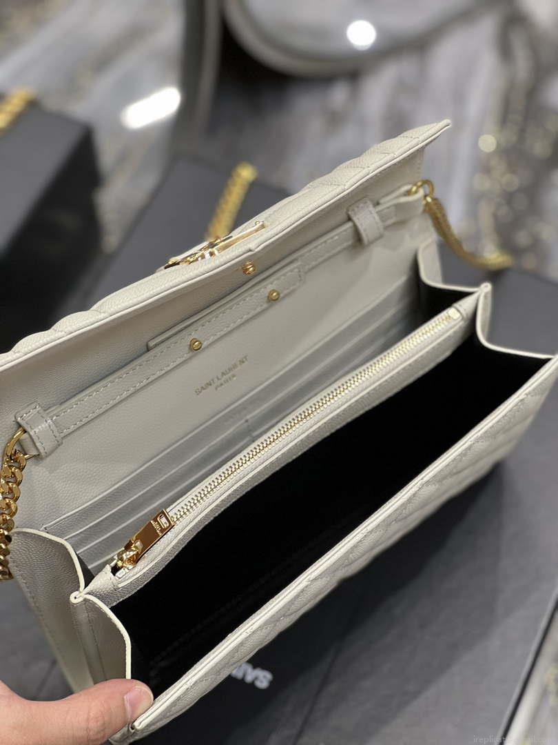 YSL 620280 Envelope Chain Wallet In Mix Matelassé Grain De Poudre Embossed Leather Beige
