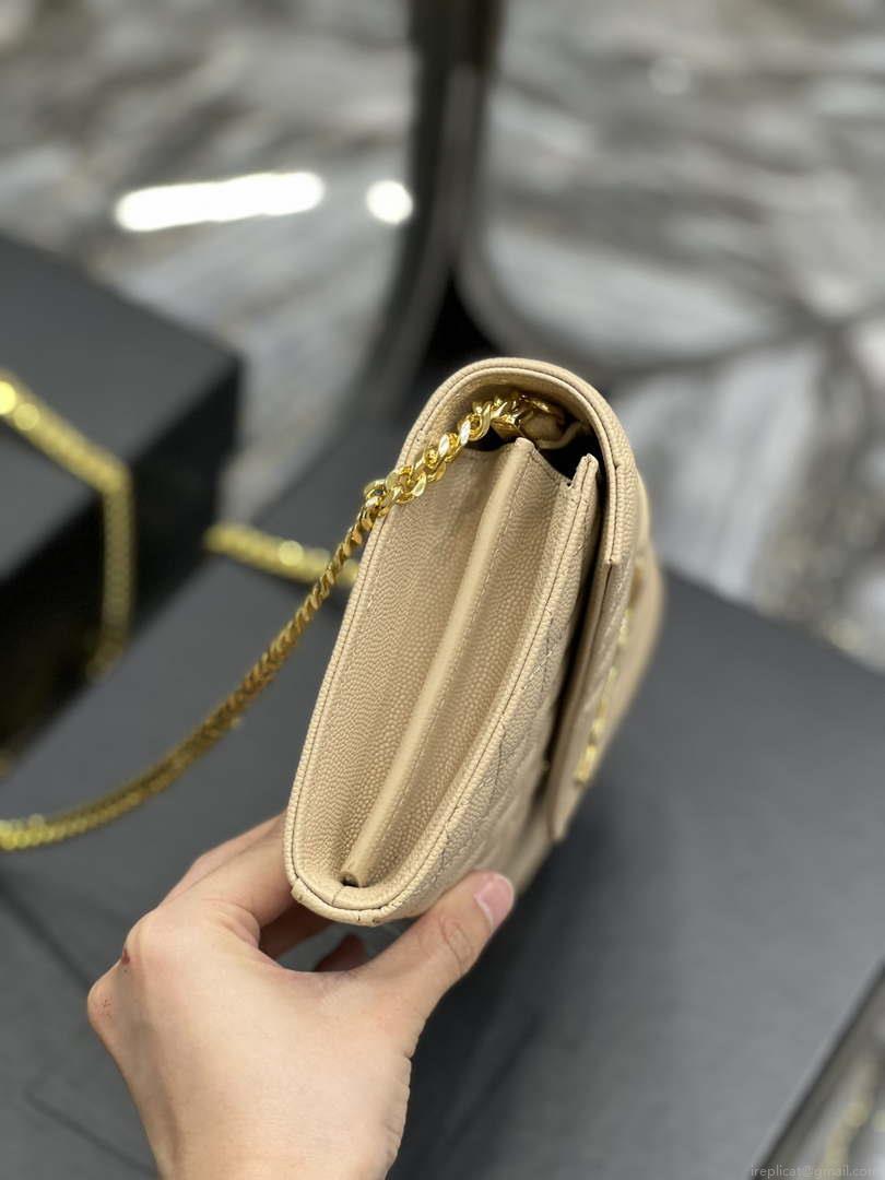 YSL 620280 Envelope Chain Wallet In Mix Matelassé Grain De Poudre Embossed Leather Apricot