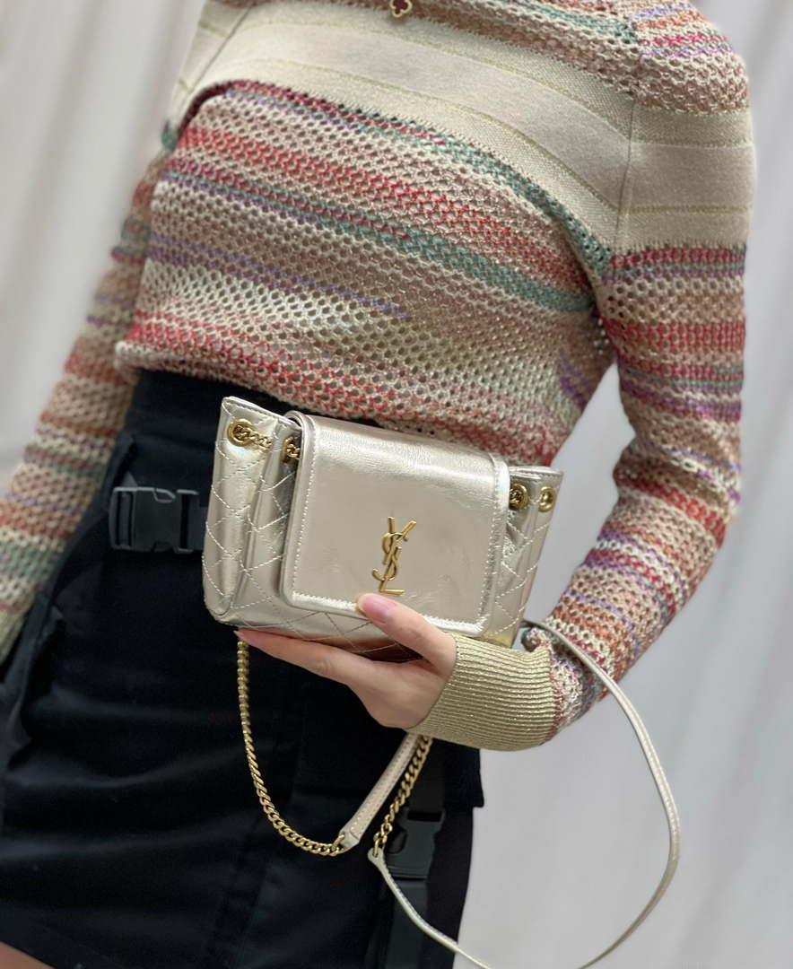 YSL 6727381 Mini Nolita In Lambskin Gold