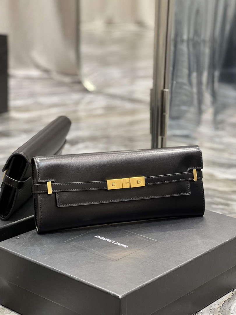 YSL 695949 Manhattan Clutch In Box Saint Laurent Leather Black