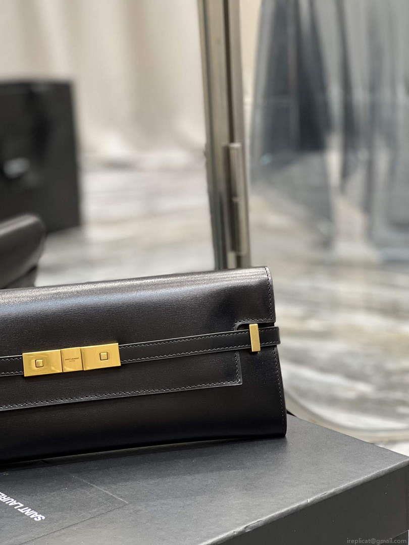 YSL 695949 Manhattan Clutch In Box Saint Laurent Leather Black