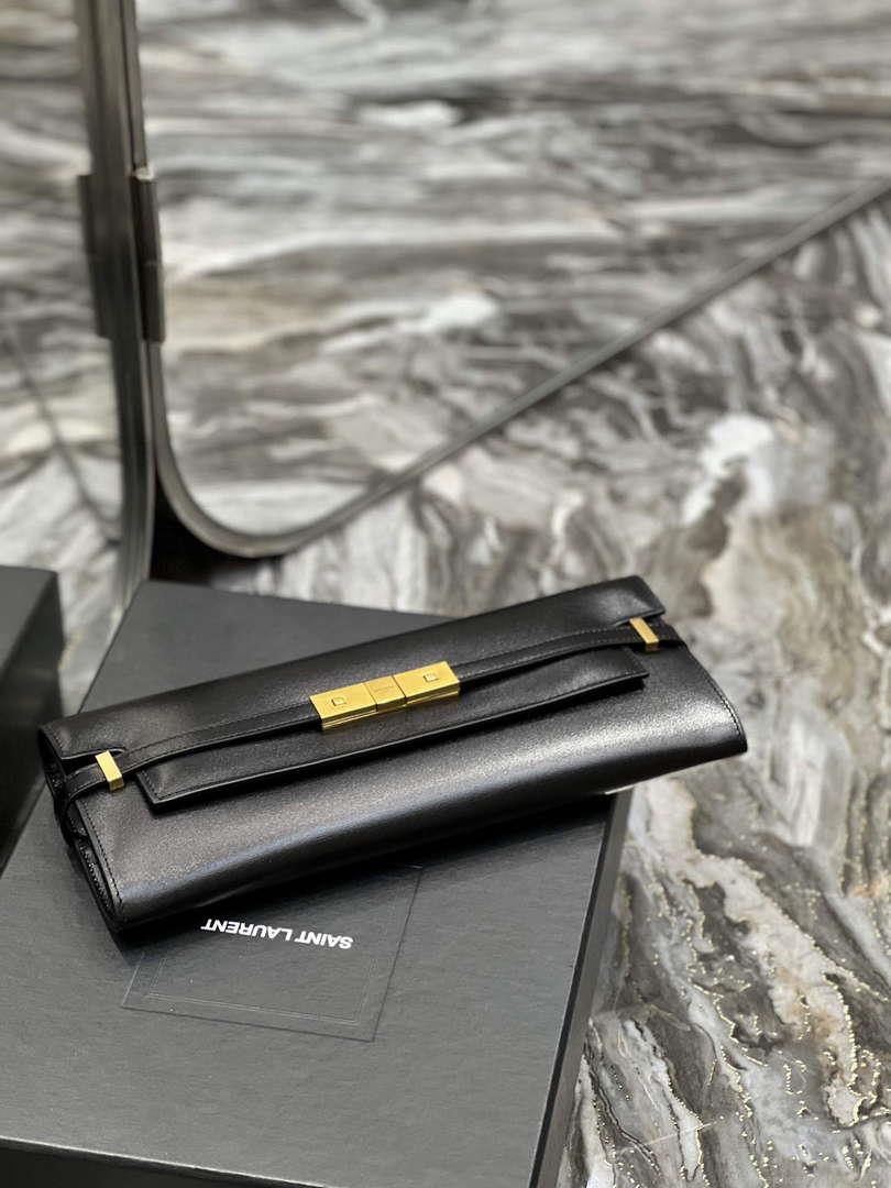 YSL 695949 Manhattan Clutch In Box Saint Laurent Leather Black
