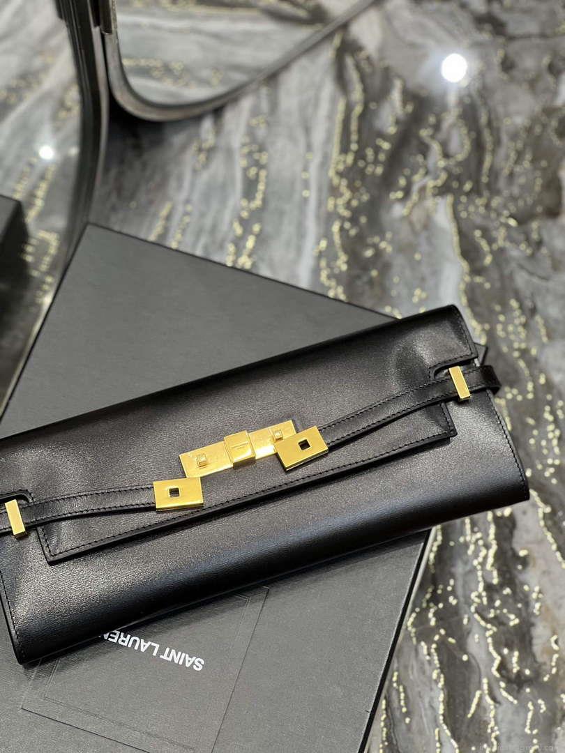 YSL 695949 Manhattan Clutch In Box Saint Laurent Leather Black