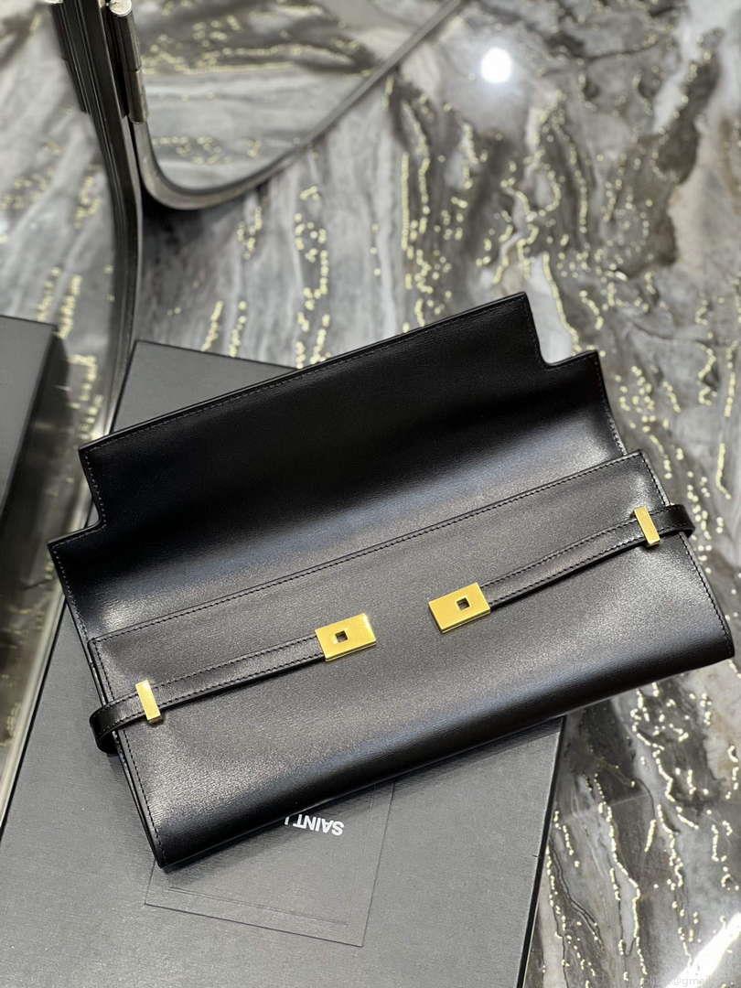 YSL 695949 Manhattan Clutch In Box Saint Laurent Leather Black