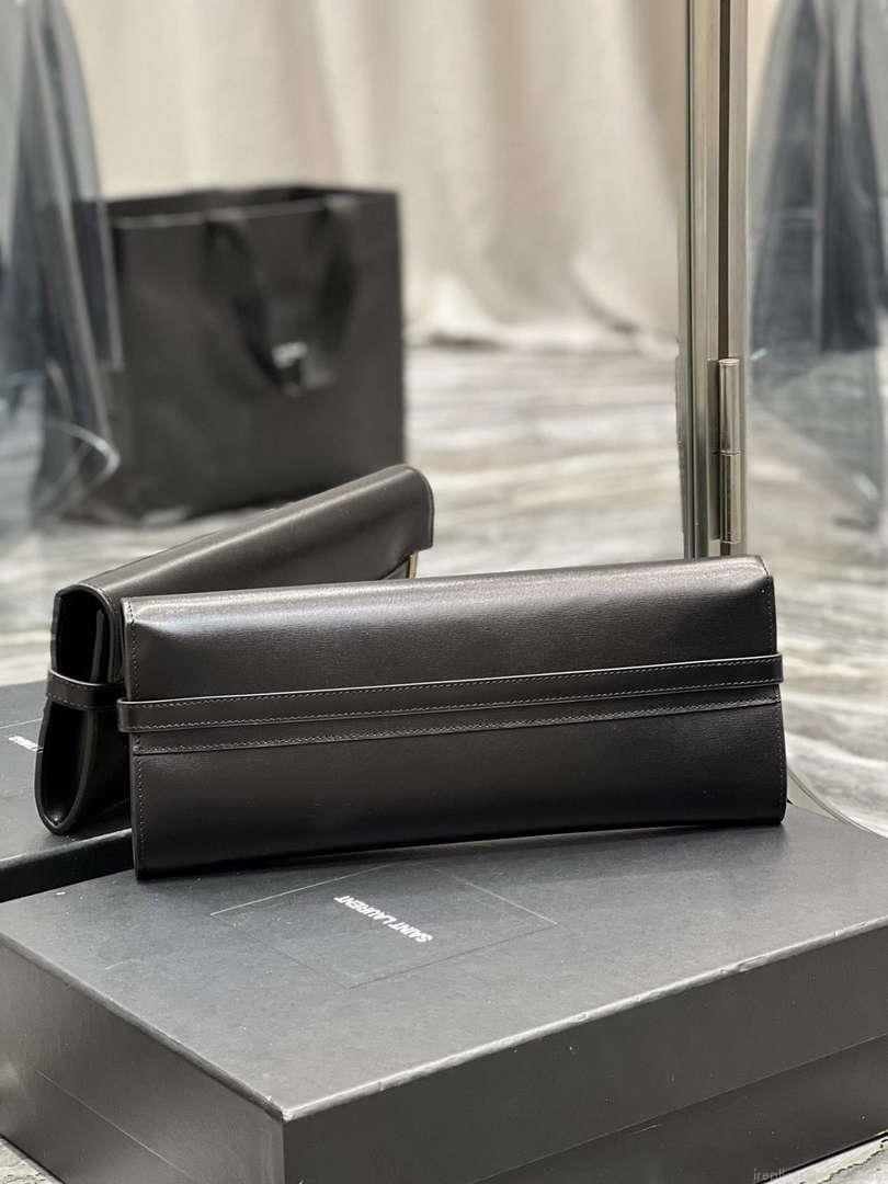 YSL 695949 Manhattan Clutch In Box Saint Laurent Leather Black