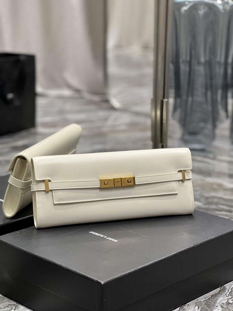 YSL 695949 Manhattan Clutch In Box Saint Laurent Leather White