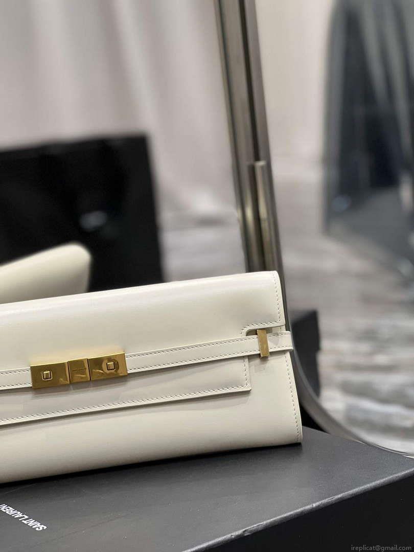 YSL 695949 Manhattan Clutch In Box Saint Laurent Leather White