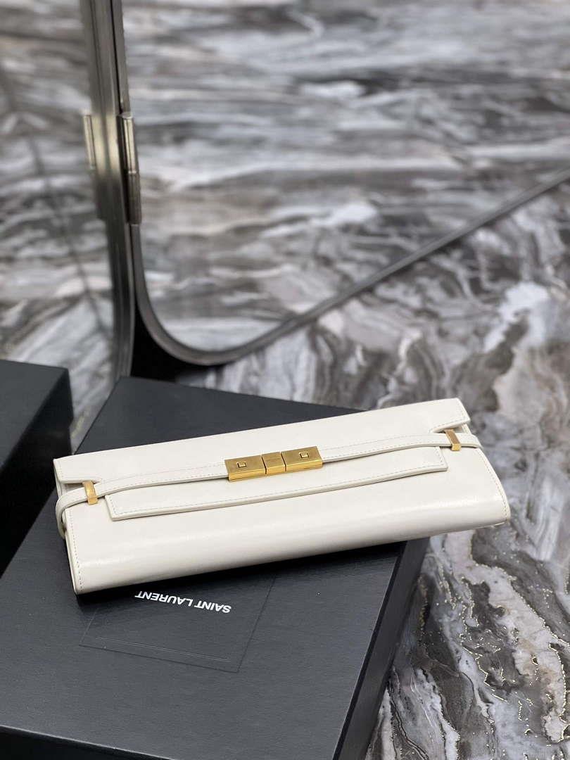 YSL 695949 Manhattan Clutch In Box Saint Laurent Leather White