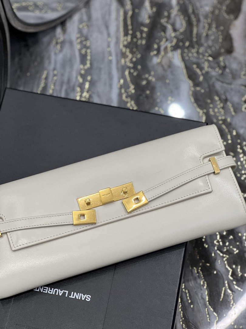 YSL 695949 Manhattan Clutch In Box Saint Laurent Leather White
