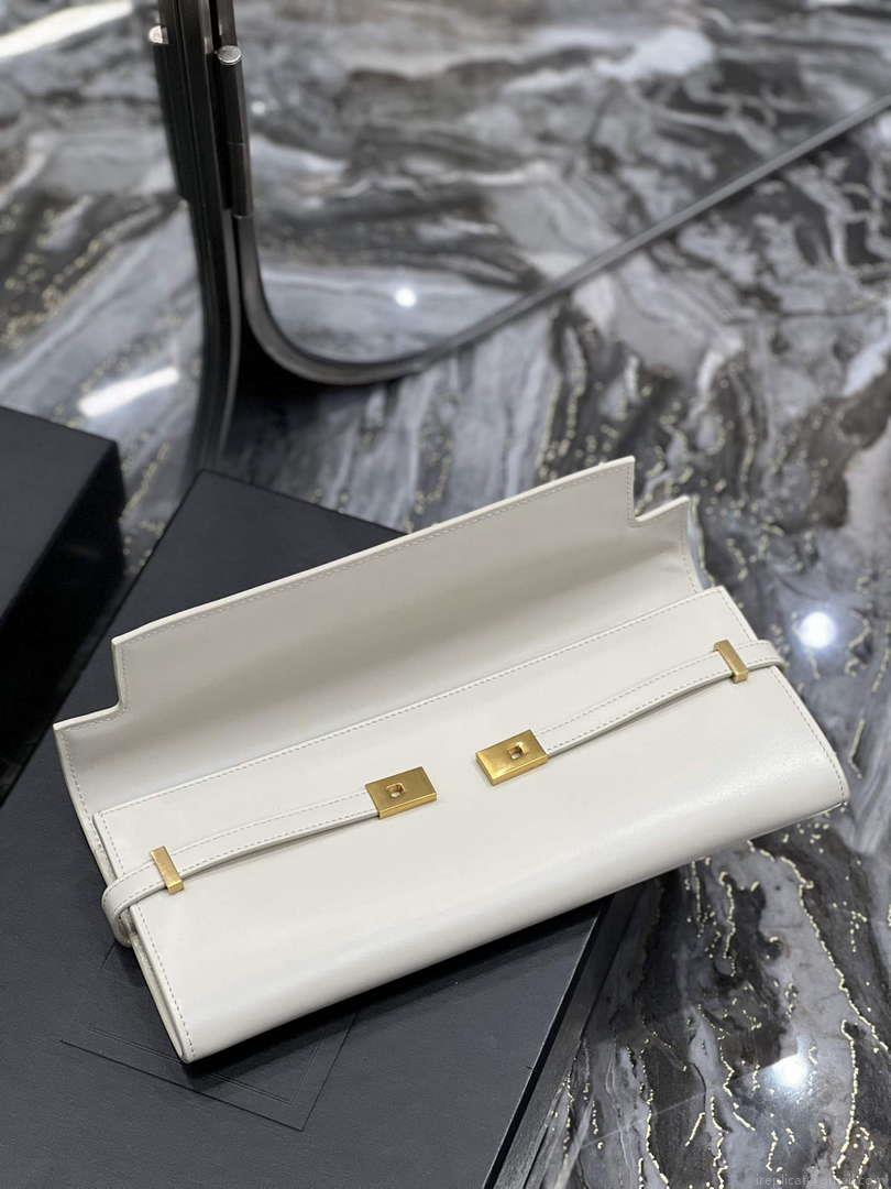 YSL 695949 Manhattan Clutch In Box Saint Laurent Leather White