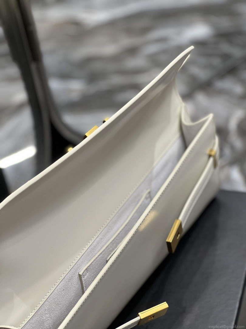 YSL 695949 Manhattan Clutch In Box Saint Laurent Leather White