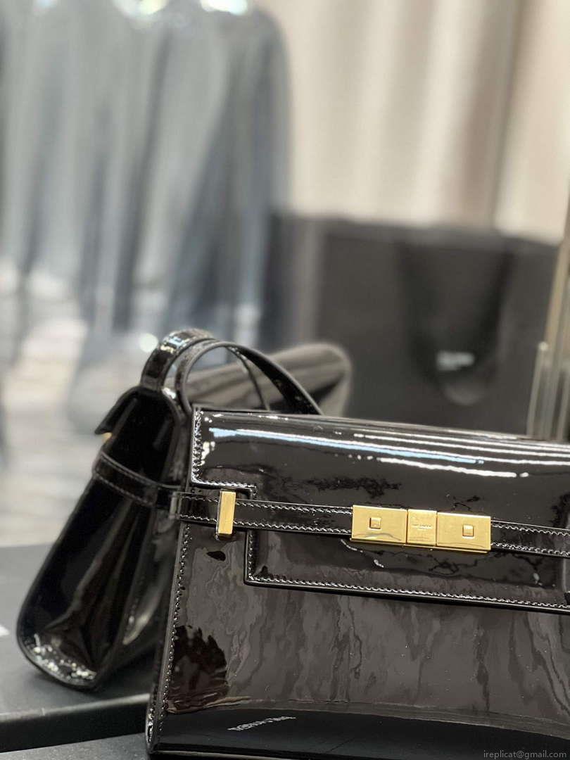YSL 675626 Manhattan Small Shoulder Bag In Patent Leather Black