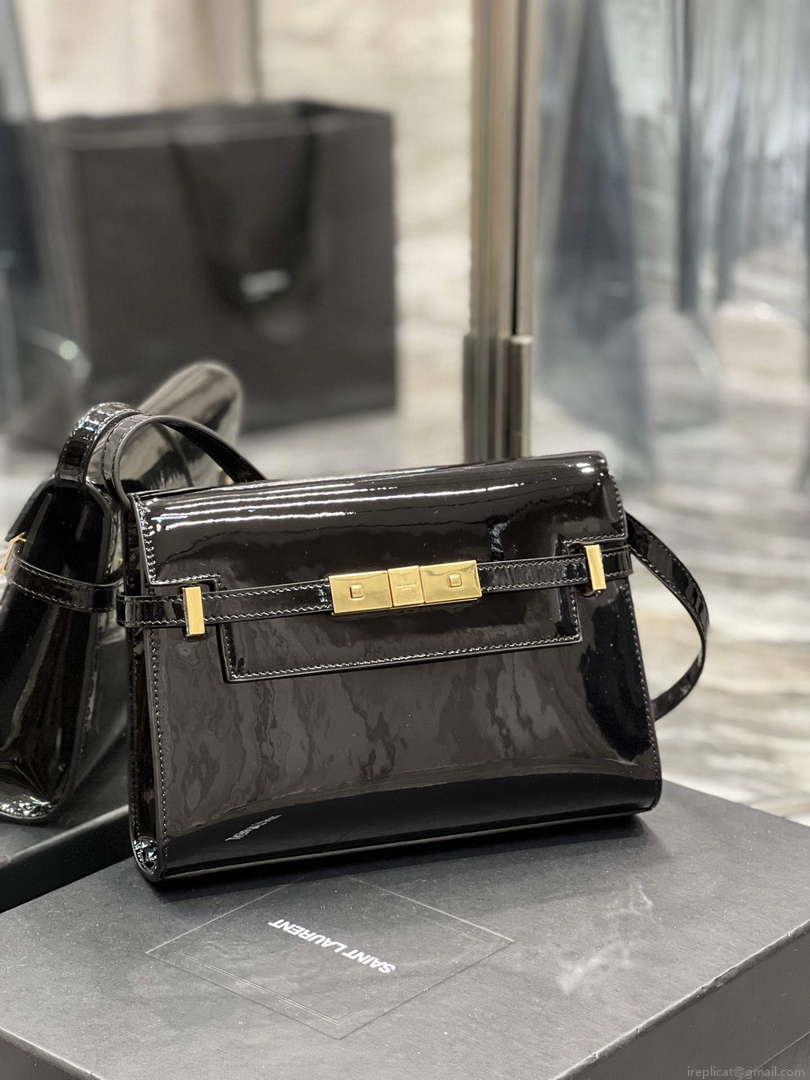 YSL 675626 Manhattan Small Shoulder Bag In Patent Leather Black