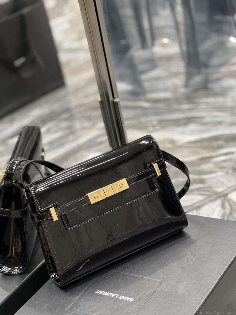YSL 675626 Manhattan Small Shoulder Bag In Patent Leather Black