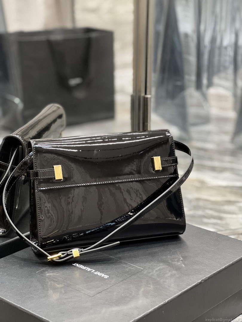 YSL 675626 Manhattan Small Shoulder Bag In Patent Leather Black