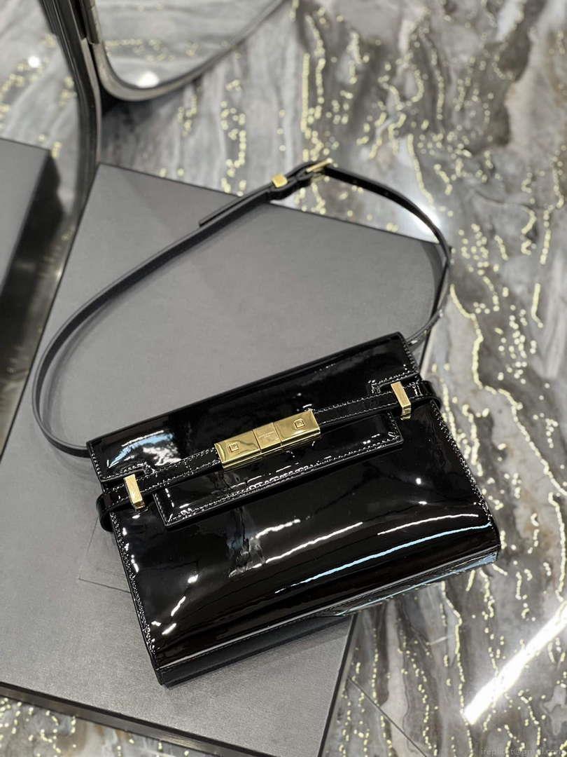 YSL 675626 Manhattan Small Shoulder Bag In Patent Leather Black