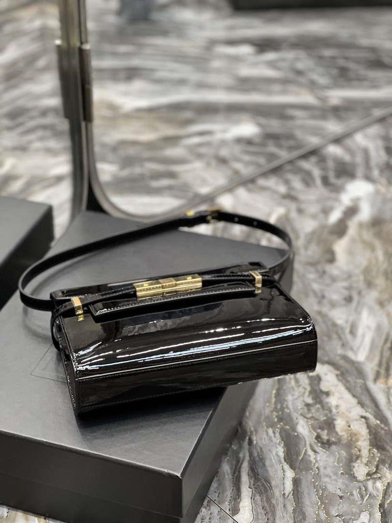 YSL 675626 Manhattan Small Shoulder Bag In Patent Leather Black