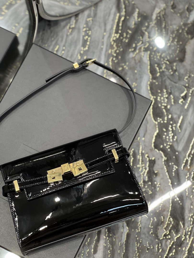 YSL 675626 Manhattan Small Shoulder Bag In Patent Leather Black