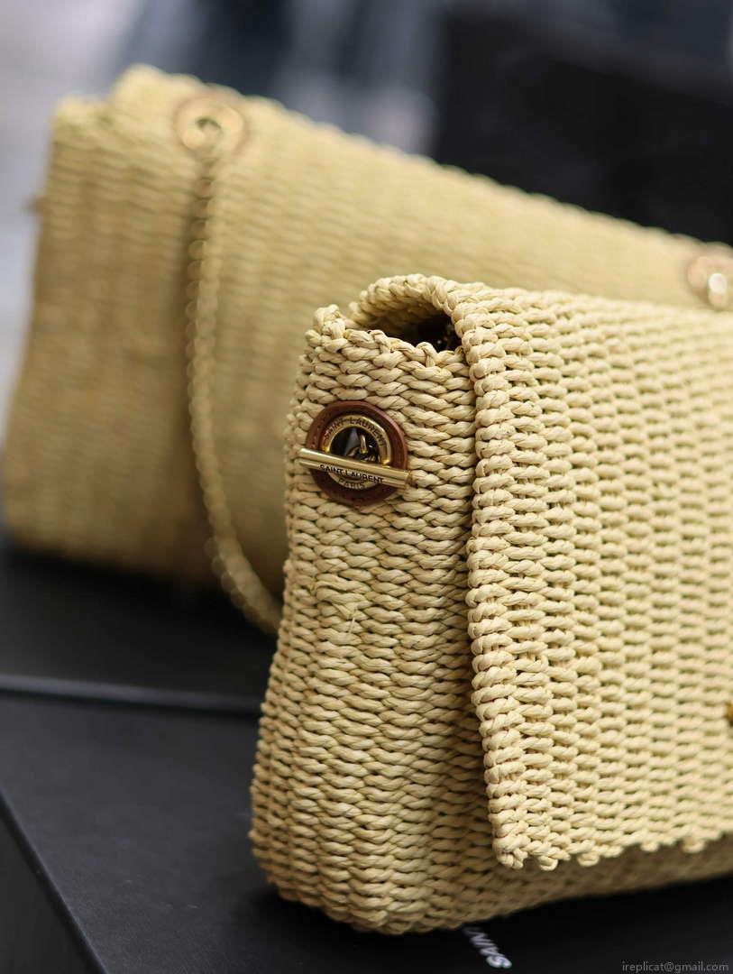 YSL 580065 Kate Medium Supple Chain Bag In Raffia Apricot
