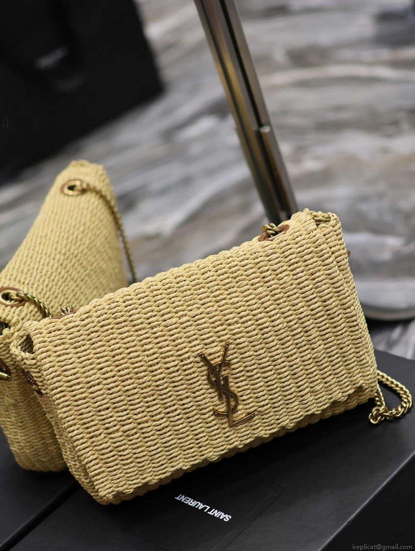 YSL 580065 Kate Medium Supple Chain Bag In Raffia Apricot