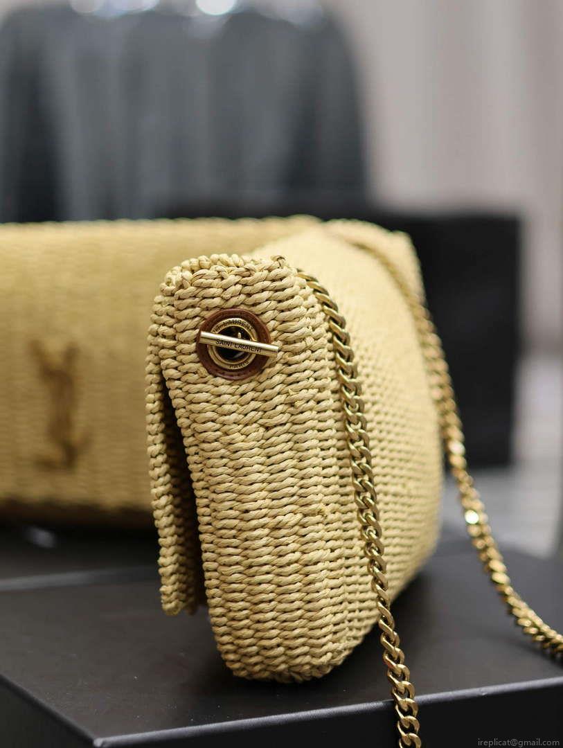 YSL 580065 Kate Medium Supple Chain Bag In Raffia Apricot
