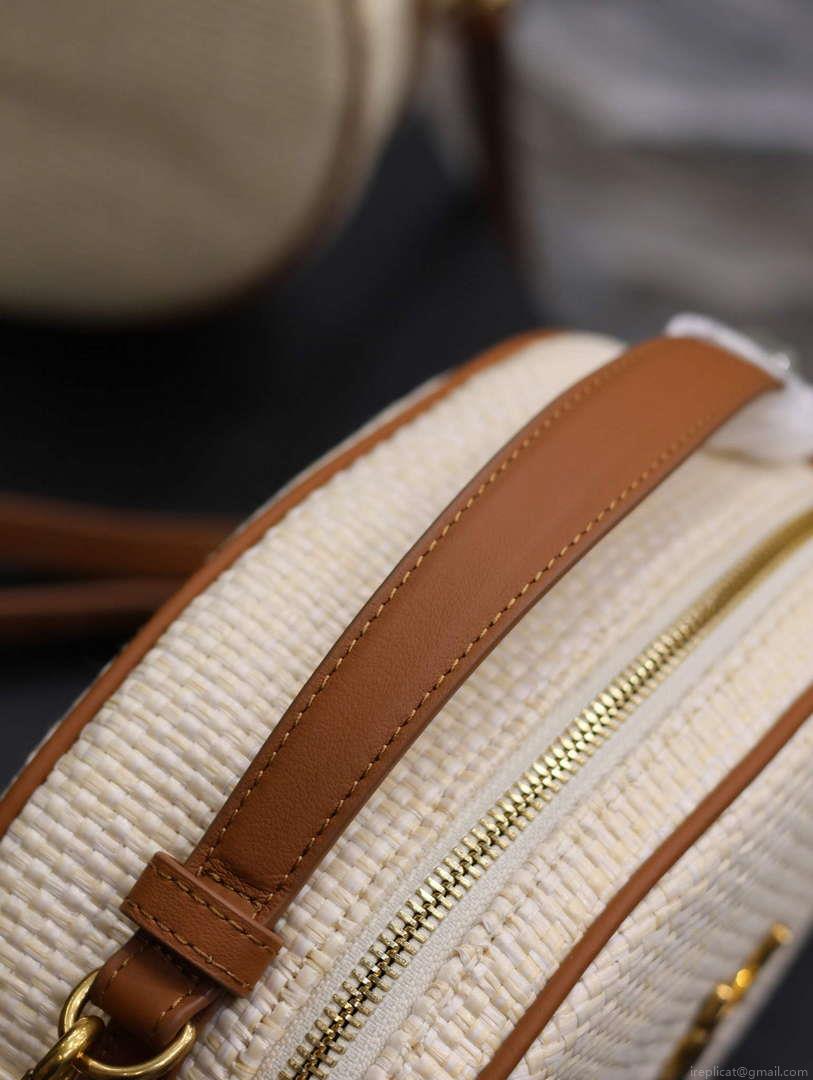 YSL 744579 Camera Bag In Raffia And Vegetable-Tanned Leather