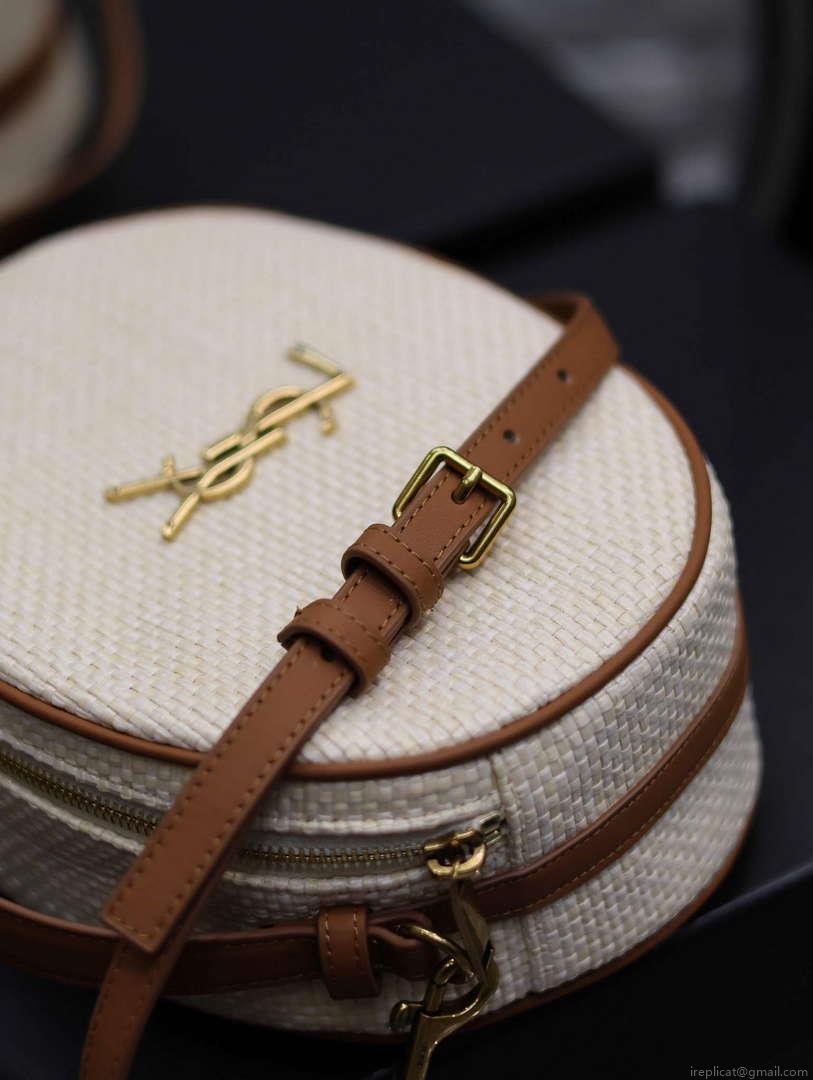 YSL 744579 Camera Bag In Raffia And Vegetable-Tanned Leather