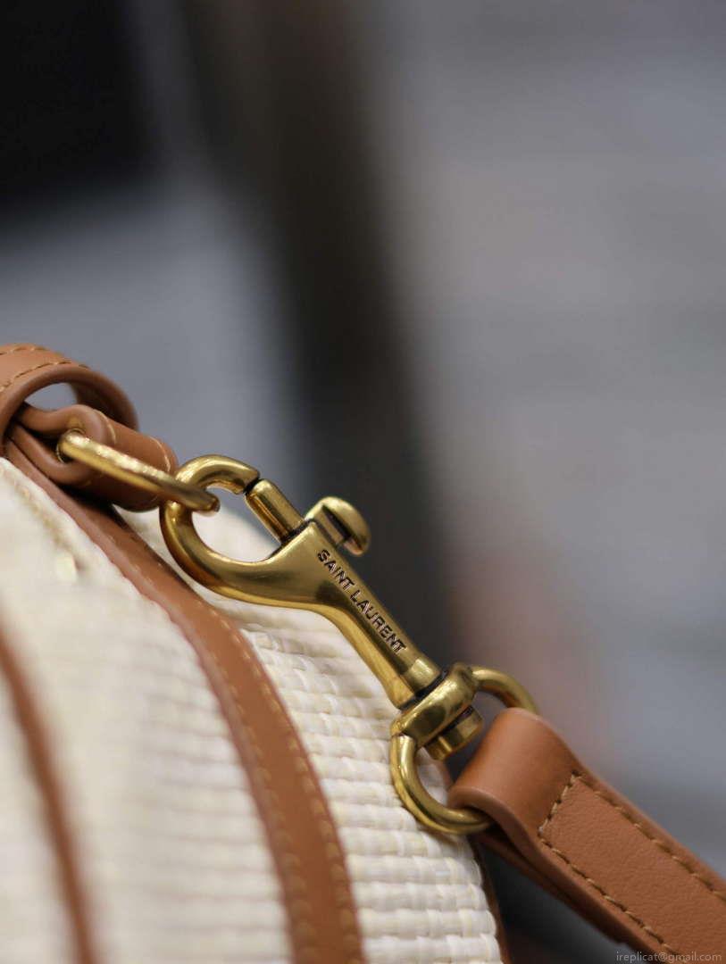 YSL 744579 Camera Bag In Raffia And Vegetable-Tanned Leather