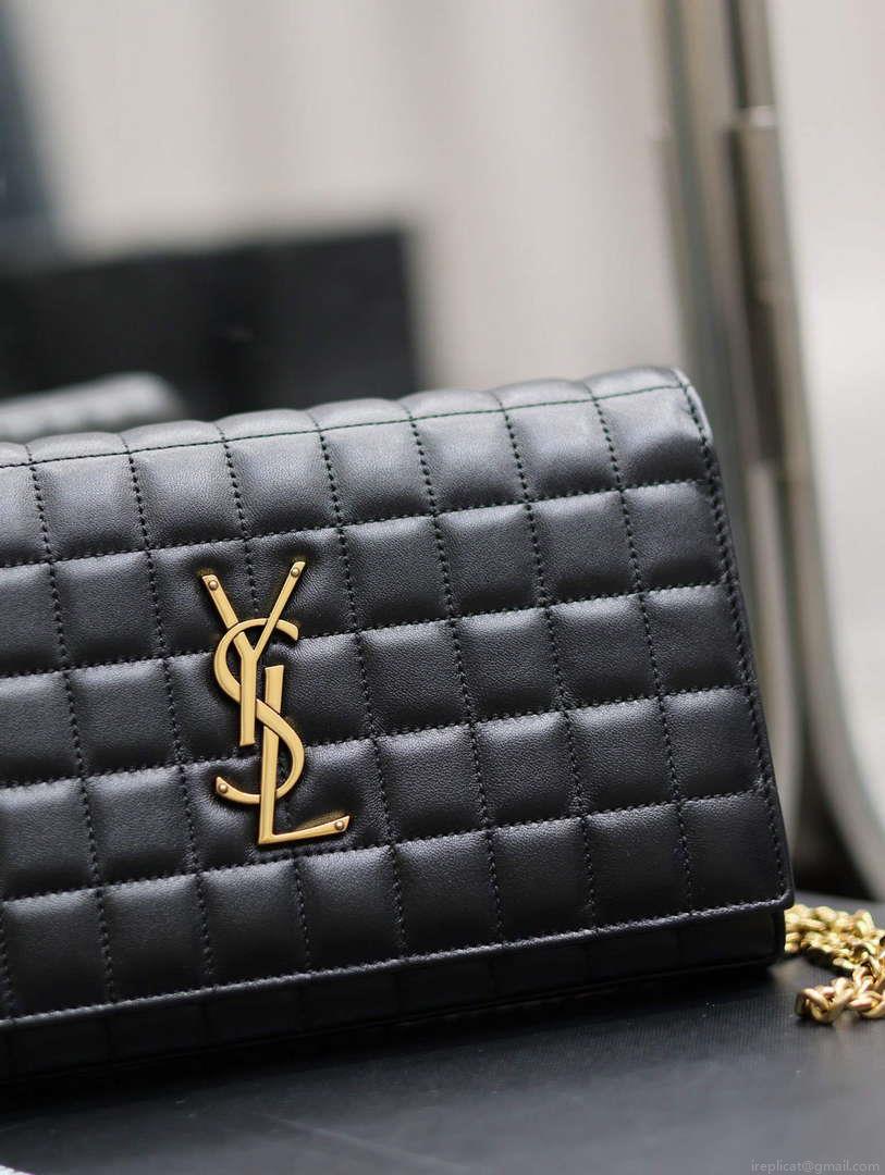 YSL 743346 Cassandre Matelassé Carré Chain Wallet In Quilted Leather Black