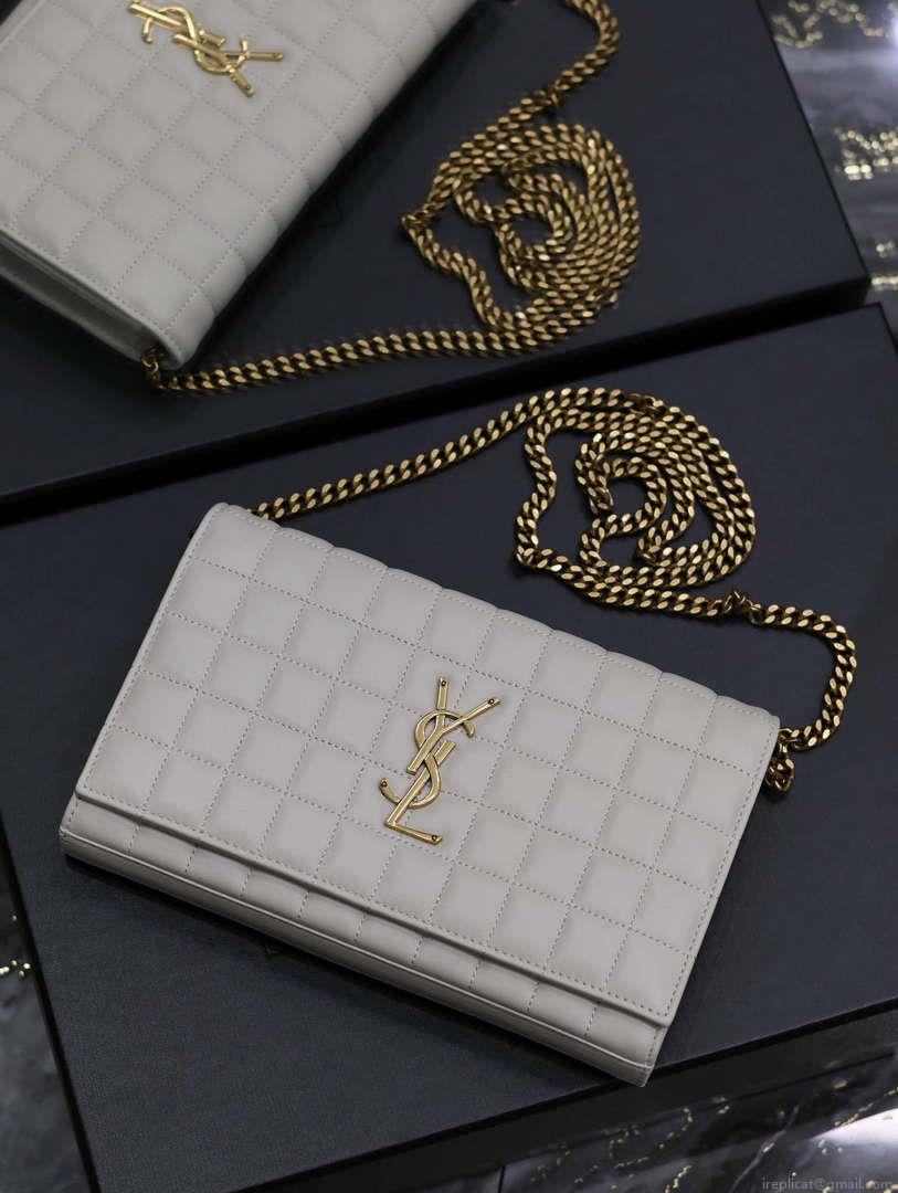 YSL 743346 Cassandre Matelassé Carré Chain Wallet In Quilted Leather White