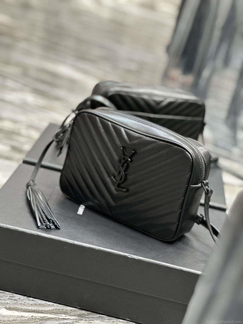 YSL 520534 Lou Camera Bag In Matelassé Leather Black with Black Logo