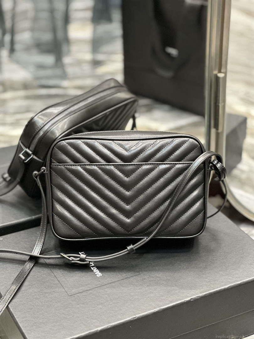 YSL 520534 Lou Camera Bag In Matelassé Leather Black with Black Logo