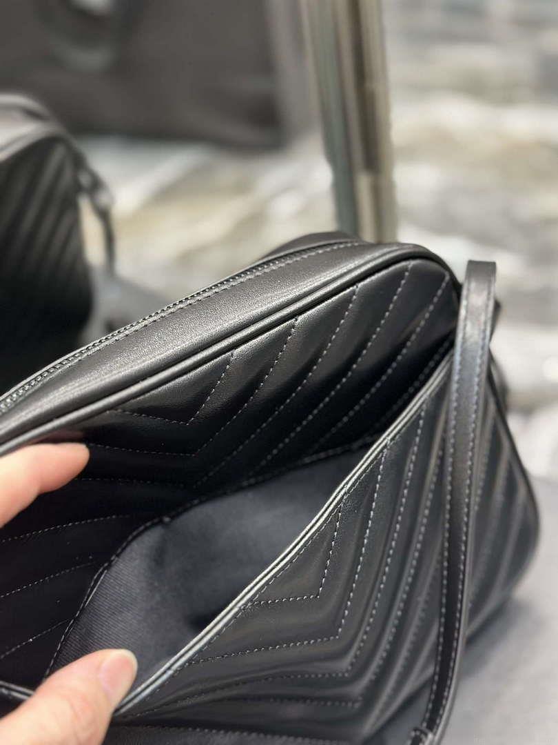 YSL 520534 Lou Camera Bag In Matelassé Leather Black with Black Logo