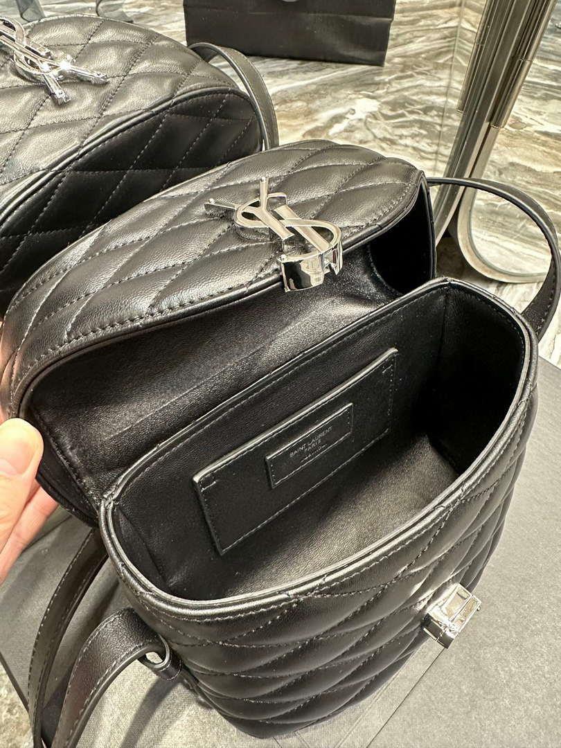 YSL 710080 June Box Bag In Quilted Patent Leather Black with Silver