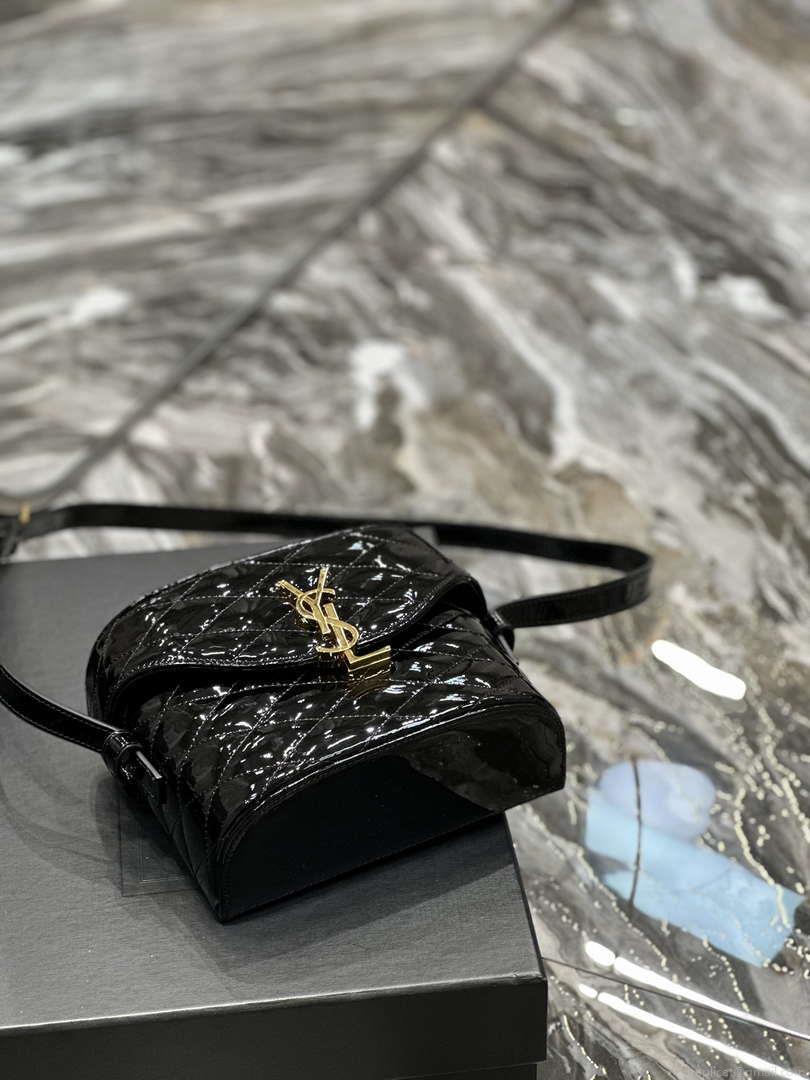 YSL 710080 June Box Bag In Quilted Patent Leather Black with Gold