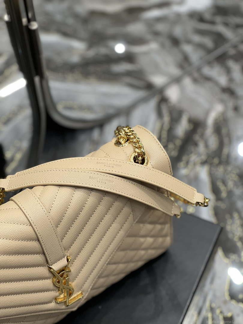 YSL 600166 Envelope Large In Quilted Grain De Poudre Embossed Leather Apricot