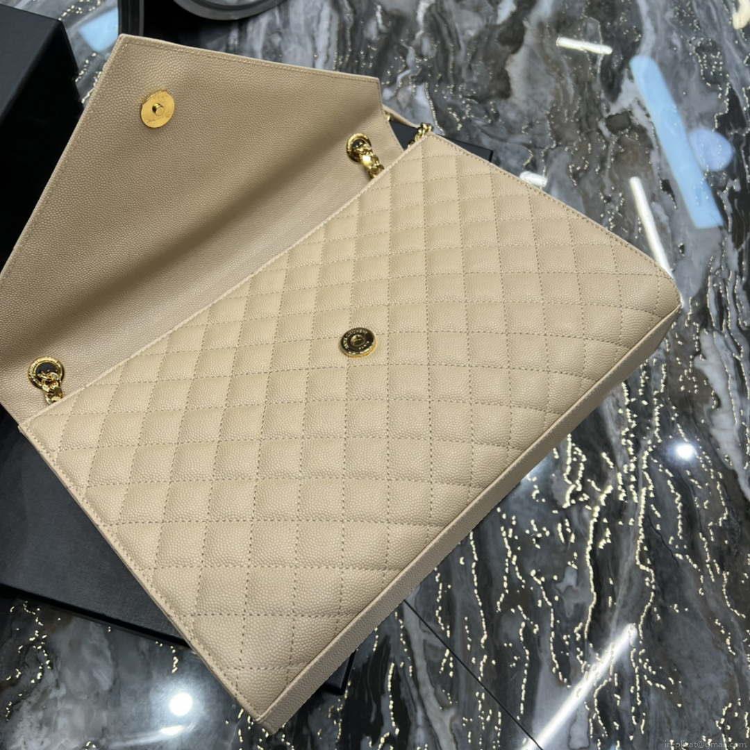 YSL 600166 Envelope Large In Quilted Grain De Poudre Embossed Leather Apricot
