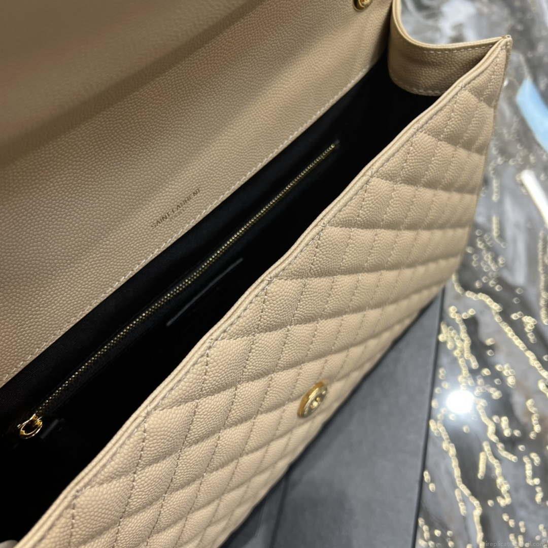 YSL 600166 Envelope Large In Quilted Grain De Poudre Embossed Leather Apricot