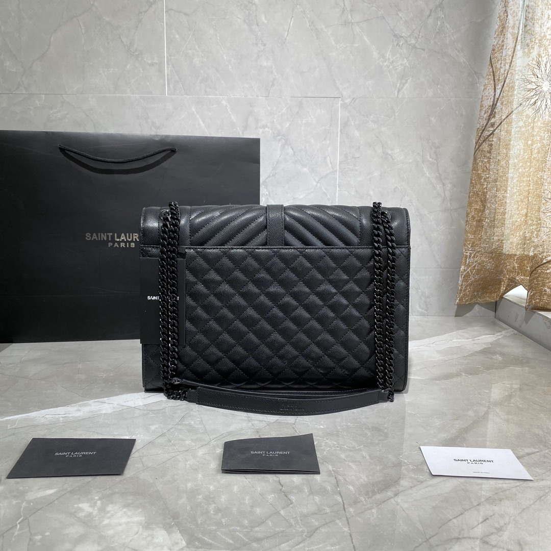 YSL 600166 Envelope Large In Quilted Grain De Poudre Embossed Leather Black With black logo