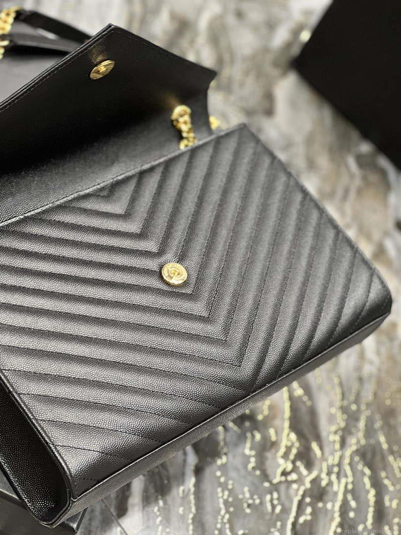 YSL 600166 Envelope Large In Quilted Grain De Poudre Embossed Leather Black V gird