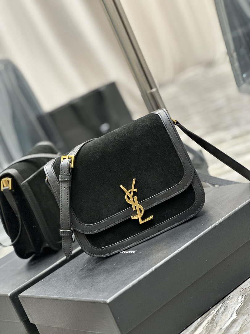 YSL 635025 Saint Laurent Solferino Medium Soft Satchel In Suede And Smooth Leather Black
